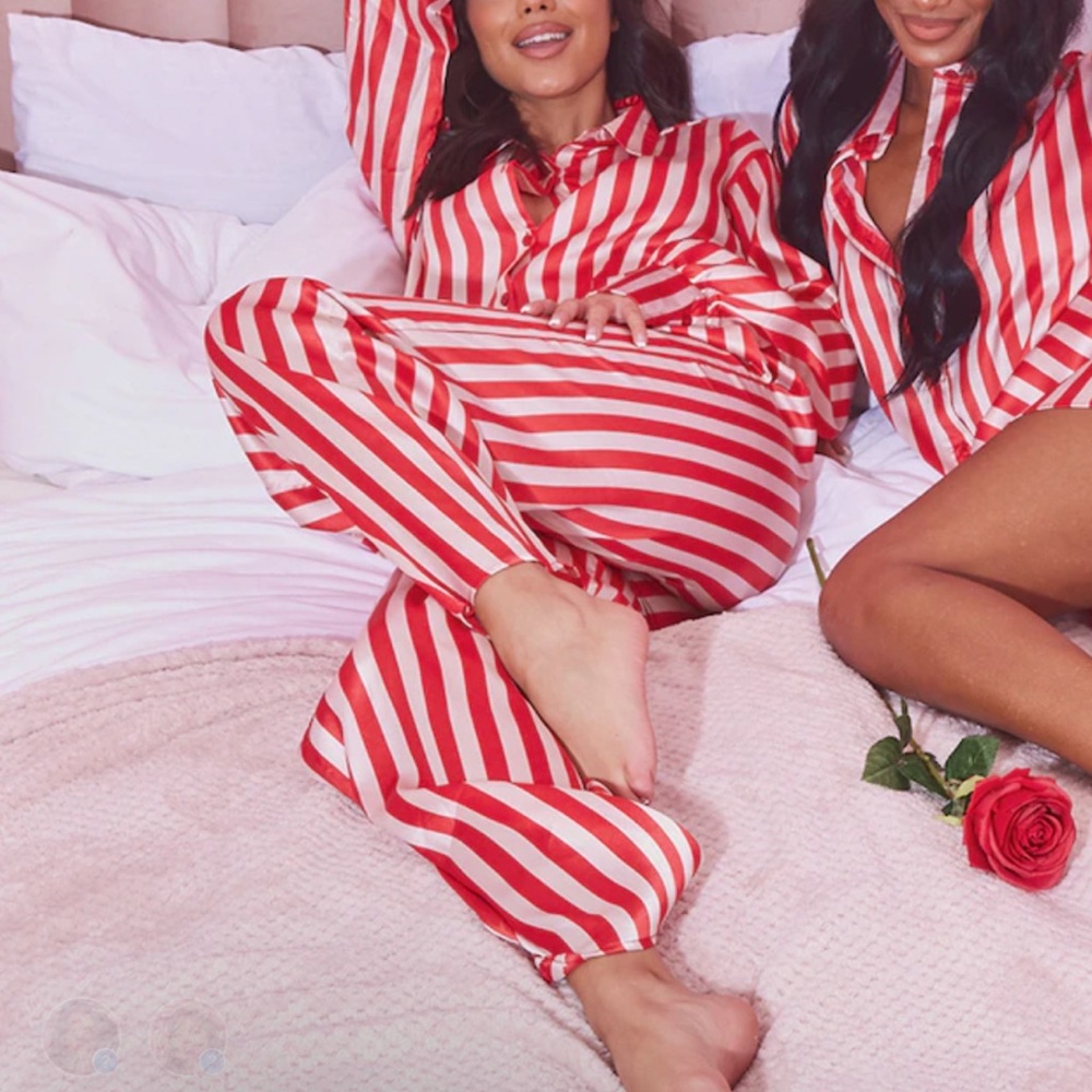 PrettyLittleThing Red and White Striped Pajama Set
